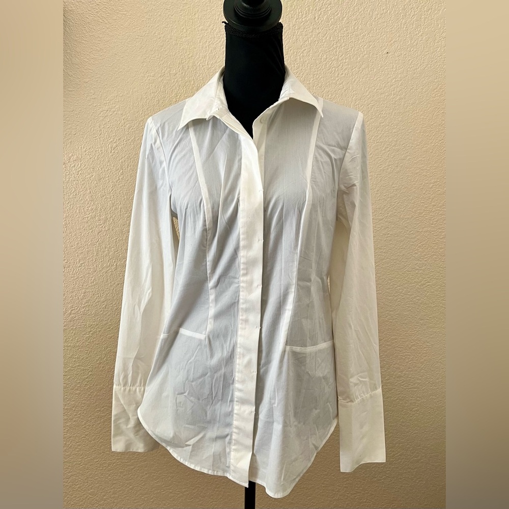 Cue White Button Down Shirt Stretch US 6